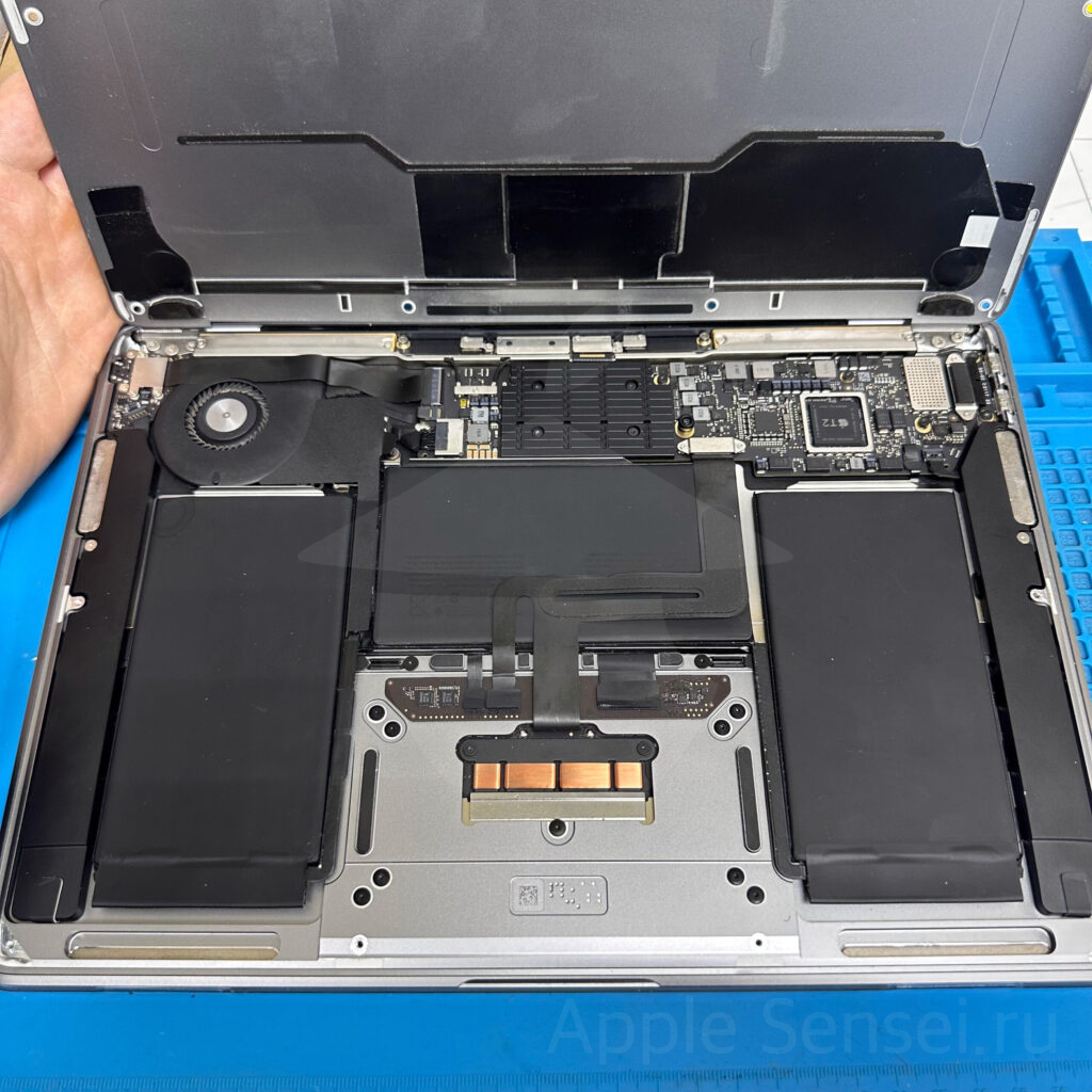 MacBook Air 2020 (A2179), вид изнутри. Снятая крышка.