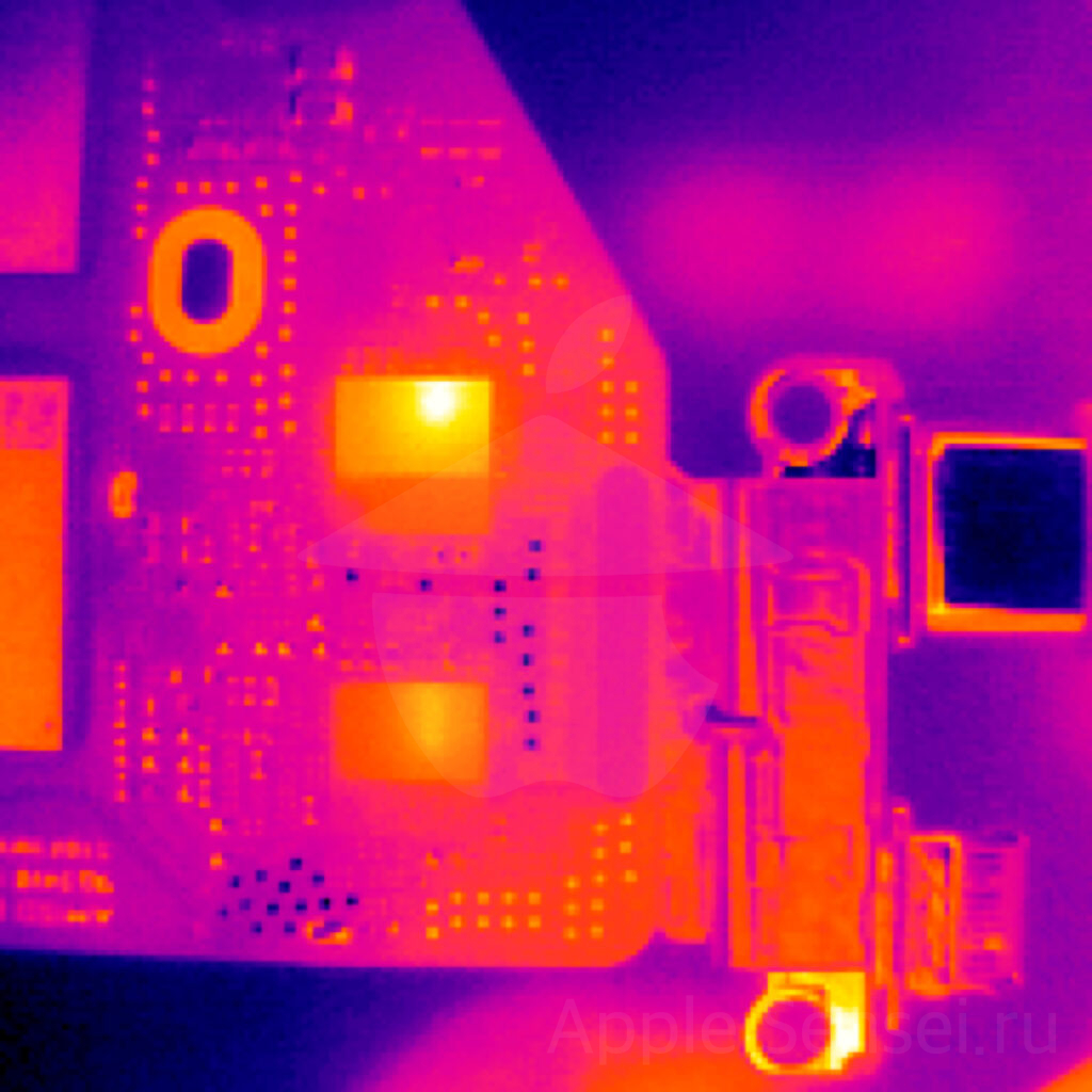 Неисправная микросхема CD3217B12. Вид с тепловизора