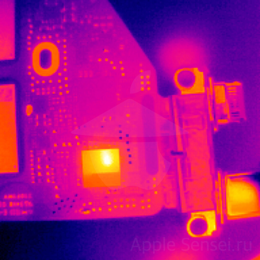 Неисправная микросхема CD3217B12. Вид с тепловизора